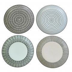 CERAMIC PLATE BLACK WHITE SET OF 4 